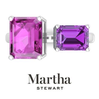 Martha Stewart 4 1/2 Carat Pink Sapphire and Amethyst Two Stone Ring In Sterling Silver