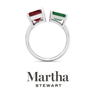 Martha Stewart 4 1/2 Carat Ruby and Emerald Two Stone Ring In Sterling Silver