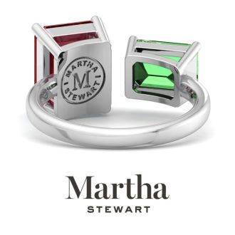 Martha Stewart 4 1/2 Carat Ruby and Emerald Two Stone Ring In Sterling Silver