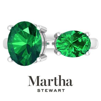 Martha Stewart 3 3/4 Carat Emerald Two Stone Ring In Sterling Silver