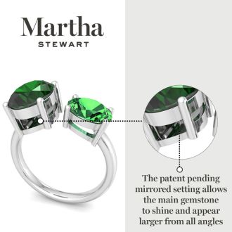 Martha Stewart 3 3/4 Carat Emerald Two Stone Ring In Sterling Silver