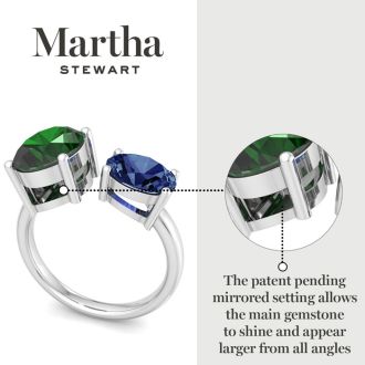 Martha Stewart 3 3/4 Carat Emerald and Sapphire Two Stone Ring In Sterling Silver