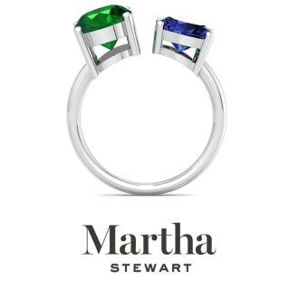 Martha Stewart 3 3/4 Carat Emerald and Sapphire Two Stone Ring In Sterling Silver