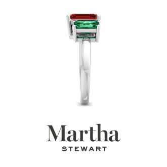 Martha Stewart 3 1/4 Carat Emerald and Ruby Two Stone Ring In Sterling Silver