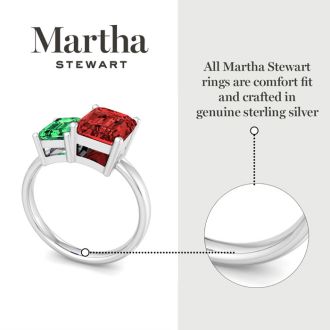 Martha Stewart 3 1/4 Carat Emerald and Ruby Two Stone Ring In Sterling Silver
