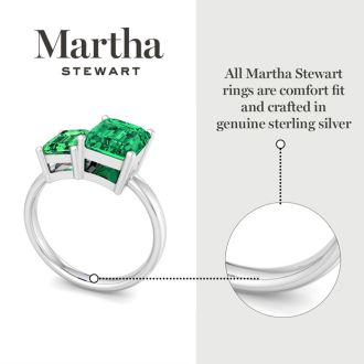 Martha Stewart 3 1/4 Carat Emerald Two Stone Ring In Sterling Silver