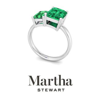 Martha Stewart 3 1/4 Carat Emerald Two Stone Ring In Sterling Silver