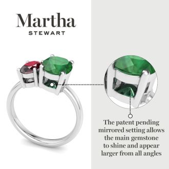 Martha Stewart 2 3/4 Carat Emerald and Ruby Two Stone Ring In Sterling Silver