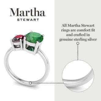 Martha Stewart 2 3/4 Carat Emerald and Ruby Two Stone Ring In Sterling Silver