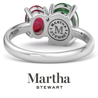 Martha Stewart 2 3/4 Carat Emerald and Ruby Two Stone Ring In Sterling Silver