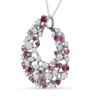 3 Carat Ruby and Diamond Fancy Necklace In 14 Karat White Gold, 18 Inches