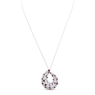 3 Carat Ruby and Diamond Fancy Necklace In 14 Karat White Gold, 18 Inches