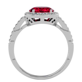 3 ½ Carat Ruby and Diamond Halo Ring created in platinum overlay
