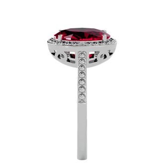 3 ½ Carat Ruby and Diamond Halo Ring created in platinum overlay
