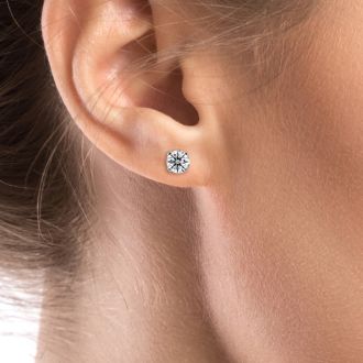 1 Carat Lab Grown Real Diamond Stud Earrings in White Gold 