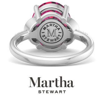 Martha Stewart 4 1/2 Carat Oval Shape Ruby and Lab Grown Diamond Ring In Sterling Silver