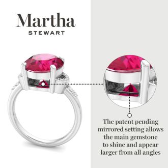 Martha Stewart 4 1/2 Carat Oval Shape Ruby and Lab Grown Diamond Ring In Sterling Silver