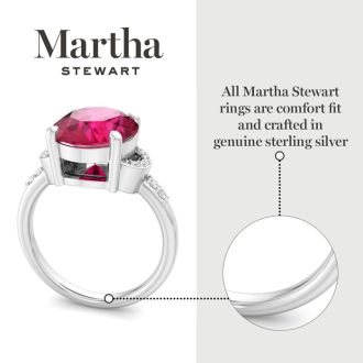 Martha Stewart 4 1/2 Carat Oval Shape Ruby and Lab Grown Diamond Ring In Sterling Silver