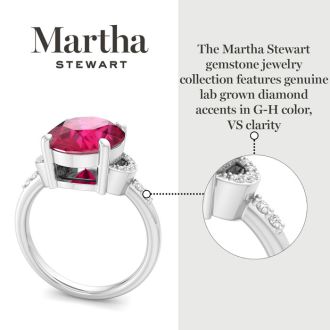 Martha Stewart 4 1/2 Carat Oval Shape Ruby and Lab Grown Diamond Ring In Sterling Silver