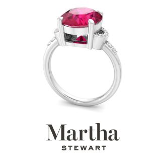 Martha Stewart 4 1/2 Carat Oval Shape Ruby and Lab Grown Diamond Ring In Sterling Silver