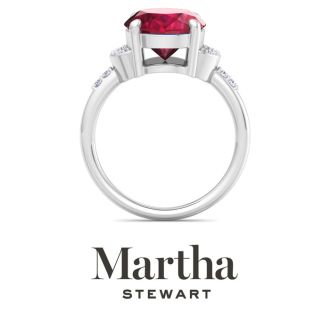 Martha Stewart 4 1/2 Carat Oval Shape Ruby and Lab Grown Diamond Ring In Sterling Silver