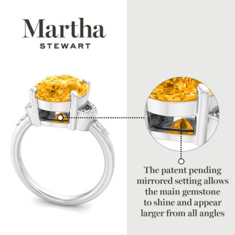 Martha Stewart 4 1/2 Carat Oval Shape Citrine and Lab Grown Diamond Ring In Sterling Silver