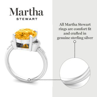 Martha Stewart 4 1/2 Carat Oval Shape Citrine and Lab Grown Diamond Ring In Sterling Silver