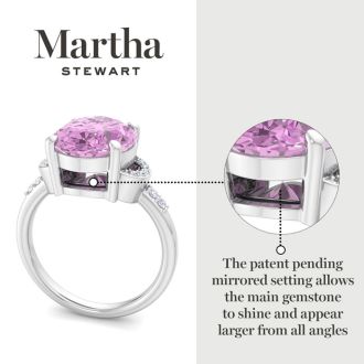Martha Stewart 4 1/2 Carat Oval Shape Pink Sapphire and Lab Grown Diamond Ring In Sterling Silver
