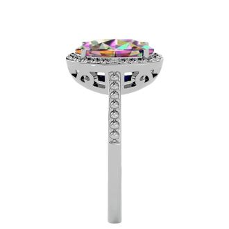3 ½ Carat Mystic Topazand Diamond Halo Ring created in platinum overlay
