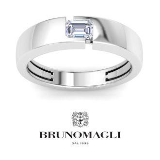 Bruno Magli Mens 1/2 Carat Emerald Cut Lab Grown Diamond Floating Solitaire Ring In Sterling Silver