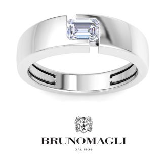 Bruno Magli Mens 3/4 Carat Emerald Cut Lab Grown Diamond Floating Solitaire Ring In Sterling Silver