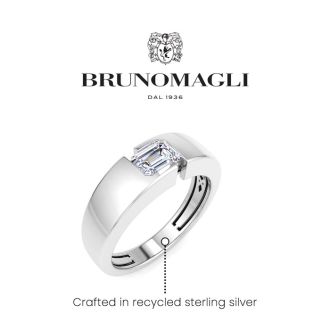 Bruno Magli Mens 3/4 Carat Emerald Cut Lab Grown Diamond Floating Solitaire Ring In Sterling Silver