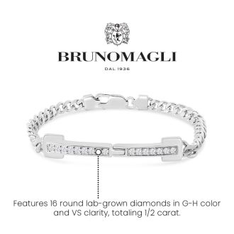 Bruno Magli Mens Pietro 1/2 Carat Lab Grown Diamond Bracelet In Sterling Silver, 8 Inches