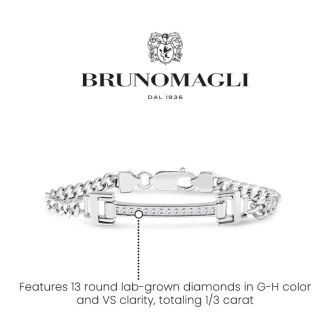 Bruno Magli Mens Emanuele 1/3 Carat Lab Grown Diamond Bracelet In Sterling Silver, 8 Inches