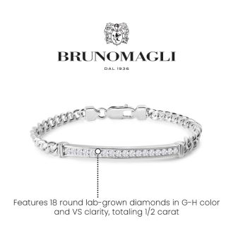 Bruno Magli Mens Domenico 1/2 Carat Lab Grown Diamond Bracelet In Sterling Silver, 8 Inches