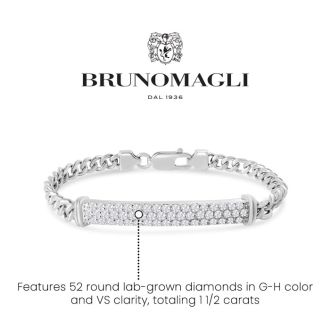 Bruno Magli Mens Giuseppe 1 1/2 Carat Lab Grown Diamond Bracelet In Sterling Silver, 8 Inches