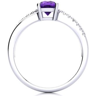 3/4ct Cushion Cut Amethyst and Diamond Ring In 10K White Gold