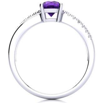 3/4ct Cushion Cut Amethyst and Diamond Ring In 10K White Gold