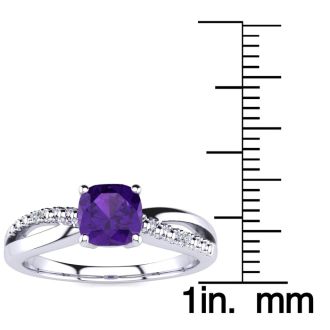 3/4ct Cushion Cut Amethyst and Diamond Ring In 10K White Gold
