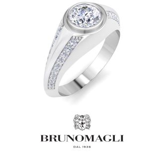 Bruno Magli Mens 1 1/2 Carat Round Shape Lab Grown Diamond Ring In Sterling Silver