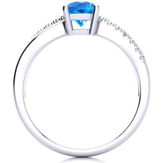 3/4ct Cushion Cut Blue Topaz and Diamond Ring In 10K White Gold