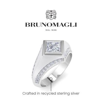 Bruno Magli Mens 1 1/2 Carat Princess Cut Lab Grown Diamond Ring In Sterling Silver