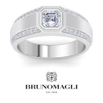 Bruno Magli Mens 1 1/2 Carat Asscher Cut Lab Grown Diamond Ring In Sterling Silver