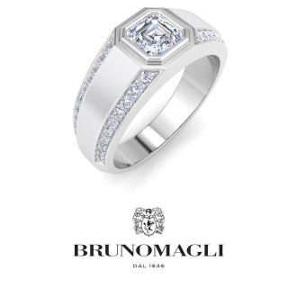 Bruno Magli Mens 1 1/2 Carat Asscher Cut Lab Grown Diamond Ring In Sterling Silver