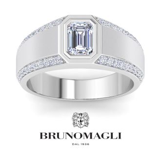 Bruno Magli Mens 1 1/2 Carat Emerald Cut Lab Grown Diamond Ring In Sterling Silver