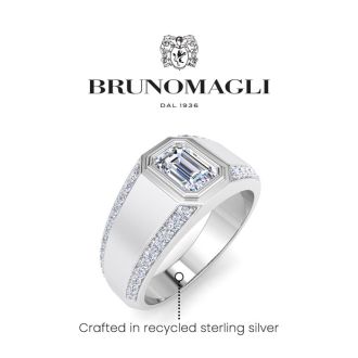 Bruno Magli Mens 1 1/2 Carat Emerald Cut Lab Grown Diamond Ring In Sterling Silver