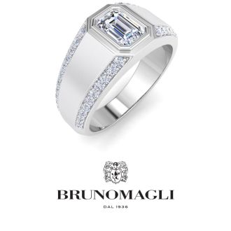 Bruno Magli Mens 1 1/2 Carat Emerald Cut Lab Grown Diamond Ring In Sterling Silver