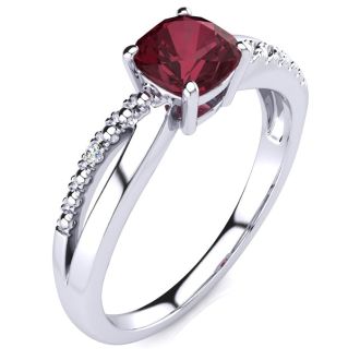 Garnet Ring: Garnet Jewelry: 3/4ct Cushion Cut Garnet and Diamond Ring In 10K White Gold