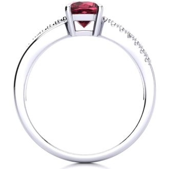 Garnet Ring: Garnet Jewelry: 3/4ct Cushion Cut Garnet and Diamond Ring In 10K White Gold