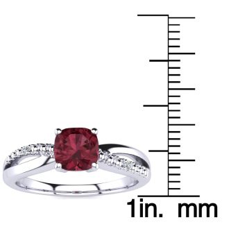 Garnet Ring: Garnet Jewelry: 3/4ct Cushion Cut Garnet and Diamond Ring In 10K White Gold